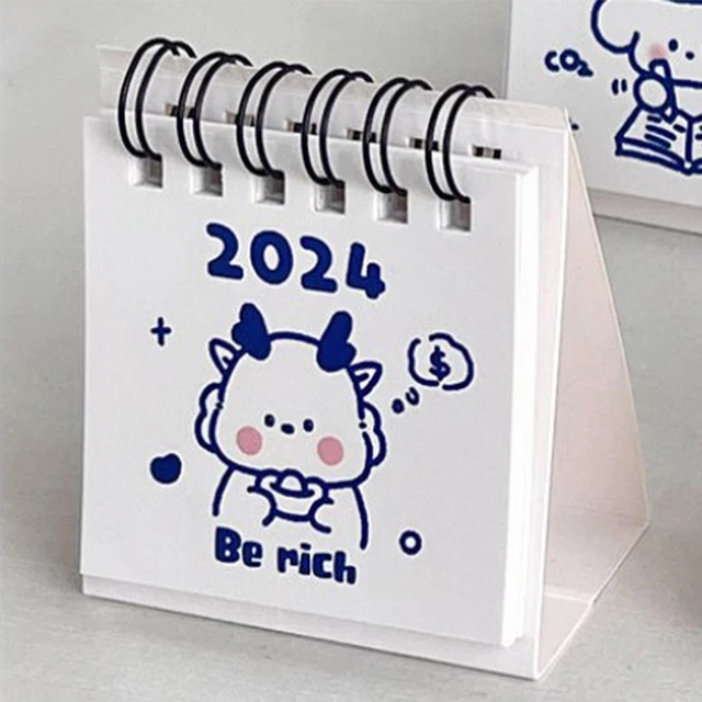 MINI DESK CALENDAR 2024 Paper Cute Fortune Dragon Standing Flip Monthly