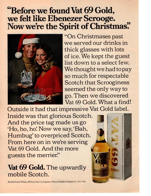 1976 Vat 69 Gold Blended Scotch Whisky Santa Hat Christmas Ice Bucket Print Ad