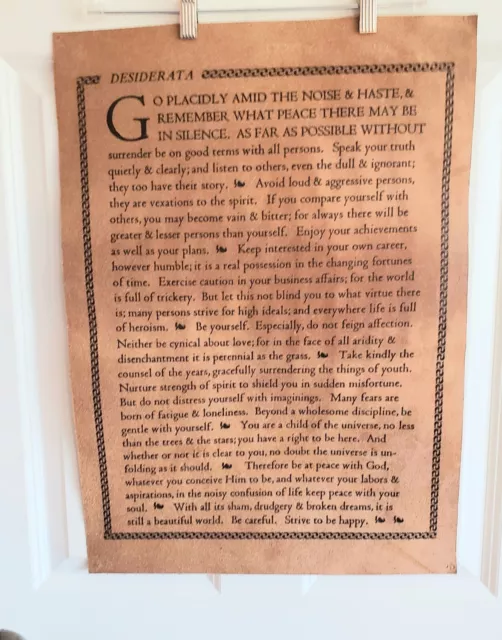 Vintage Desiderata Poem Leather Wall Hanging Plaque 23.5"Tx17"W Very Nice