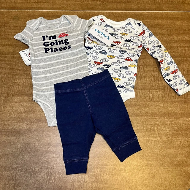 Carter’s Newborn Baby Boy 3 Piece Set NWT Car Bodysuits & Pants Outfit Clothes