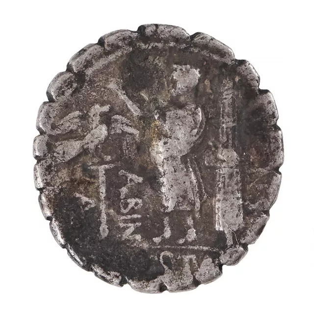 Roman Republic A Postumius A F Albinus, Silver Serrated Denarius, Hispania, 81 B 2