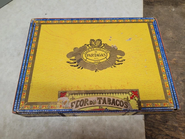 Vintage Empty Wood Wooden Cigar Box - Flor De Tabacos 1845 - PARTAGAS No. 2