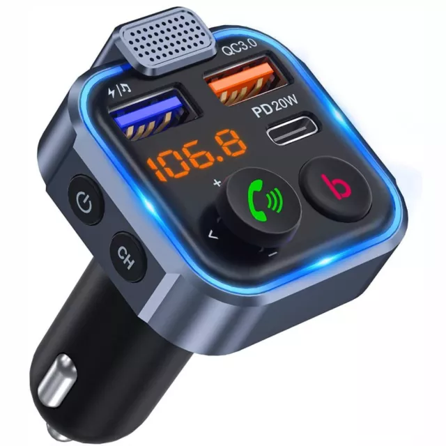 Bluetooth FM Transmitter Auto Radio Adapter Freisprecheinrichtung KFZ 2xUSB + PD