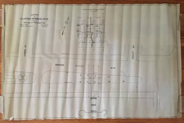 Orig 1924 Flushing Queens N.y., Blueprint On Linen, Armory To Soldiers Monument