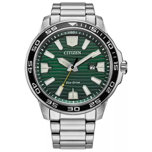 Citizen Men's Eco-Drive Sport Green Dial Stainless Steel Watch 45MM AW1701-56X