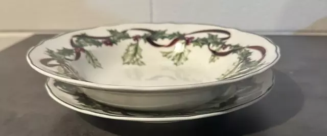 Charter Club China Winter Garland Rimmed Soup Pasta Bowl With Plate Christmas 2