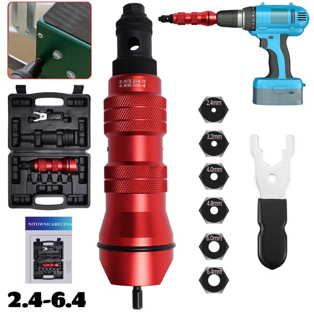1/4" Capacity Blind Rivet Gun Adapter For Drill Electric Nut Riveting Insert Kit