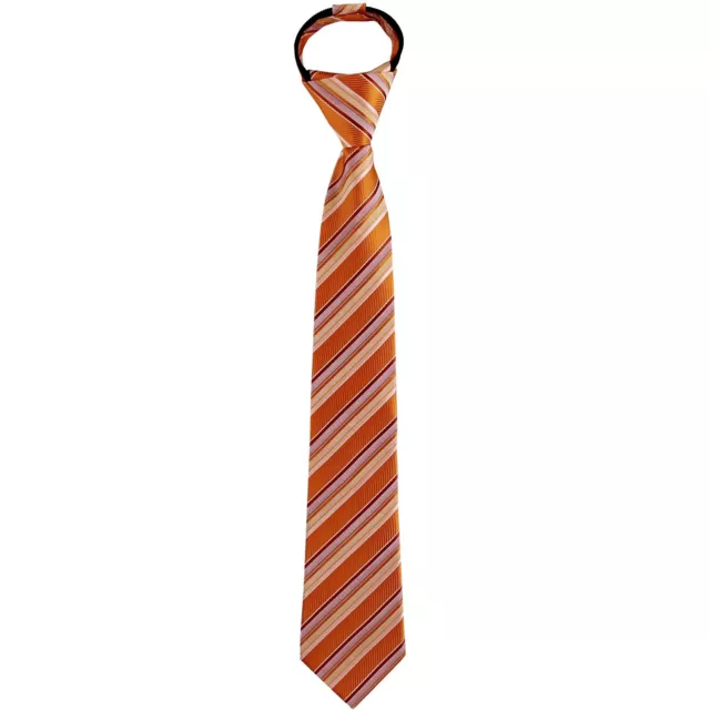 New Kids Boys Zipper Adjustable Pre-tied Necktie Orange Cream Stripes formal