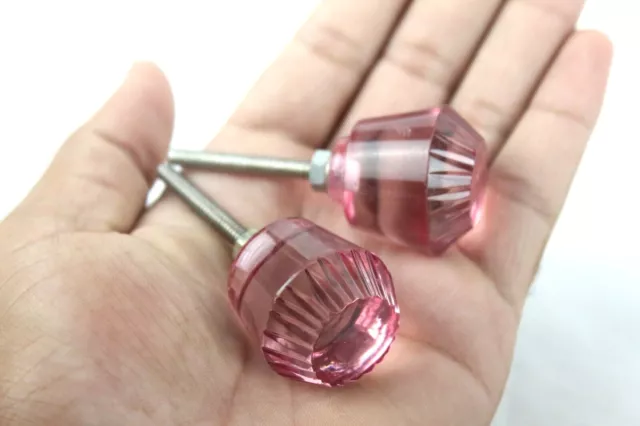 Cut Glass Door Knob Vintage Victorian Style Light Pink Crystal Glass Set 2 Pcs
