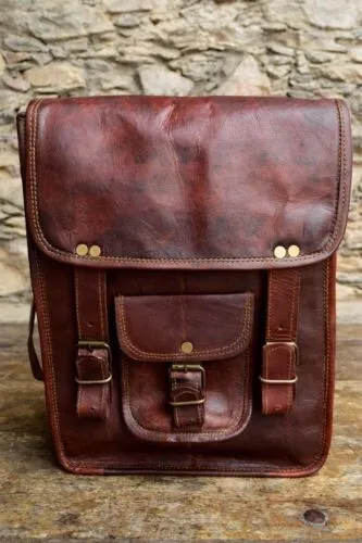 Men's Vintage Genuine Leather Laptop Backpack Rucksack Messenger Bag New Satchel