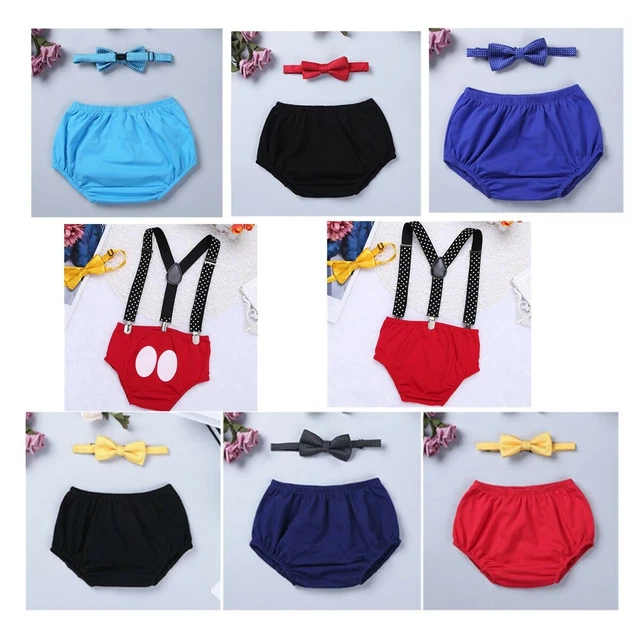 Baby Boy Birthday Cake Smash Diaper Kids Party Bloomer Bowtie Outfit Photo Props