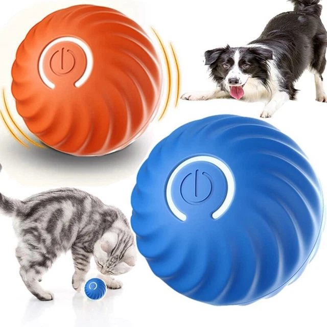 Balle Interactive Intelligente Pour Chien - Rechargeable USB, Capteur De Mouvement, Silicone Durable - Bleu/Orange