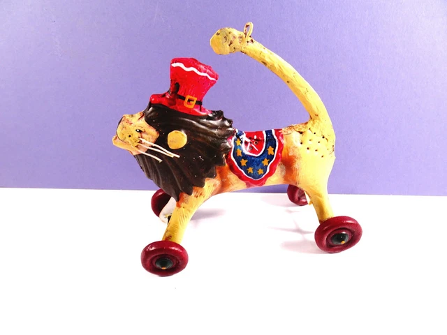1 Primitive Retro Tin Pull Toy LION Christmas Ornament Holiday Decor