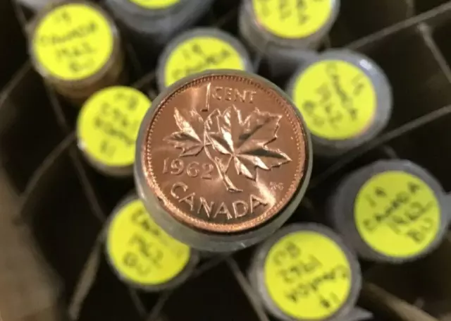 1962 Canada One Cent Original BU Roll of 50 Copper Coins Lot of 7 Rolls E0327