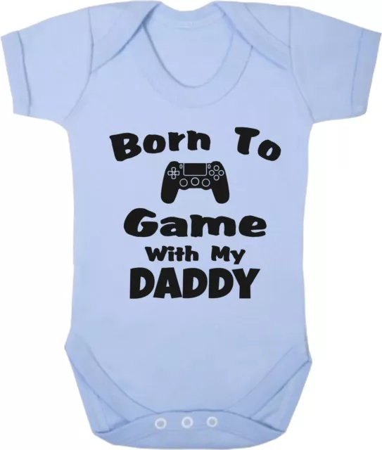 Born To Game With My Daddy Soft Pale Blue Cotton Baby Bodysuit Vest xbox gamer