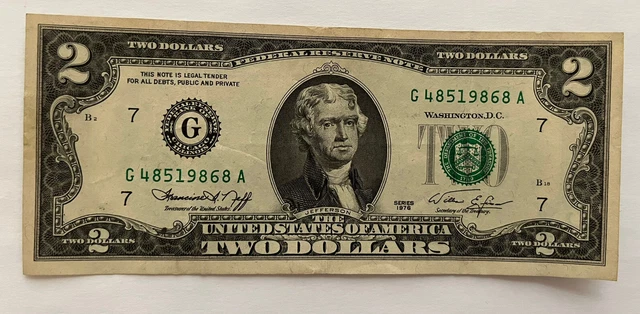 1976 Federal Reserve 2 Dollar Bill Declarations Of Independence