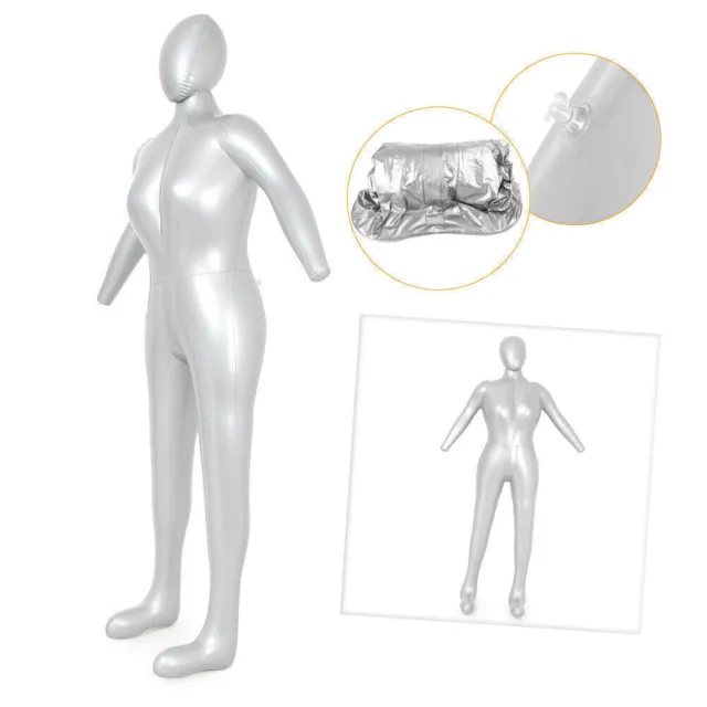 PVC Full Body Woman Female Inflatable Mannequin Dummy Torso Display Model Silver