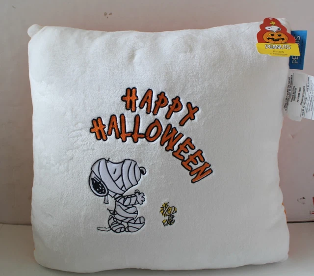 Snoopy Woodstock Happy Halloween Mummy Square Fleece Pillow