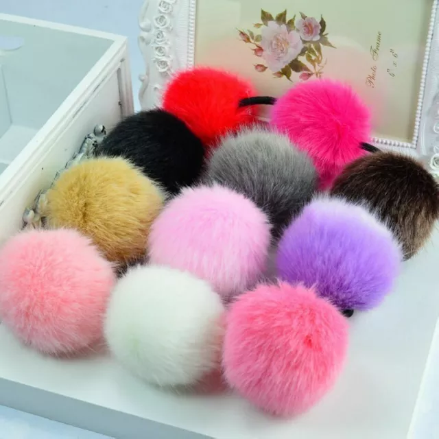 1pc Fluffy Scrunchie Faux Fur Furry Pom Pom Elastic Hair Bobble Ponytail Tie 6CM