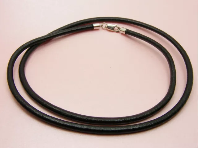 Custom Made 925 STERLING SILVER Round LEATHER Choker NECKLACE 3mm or 4mm ++ LONG