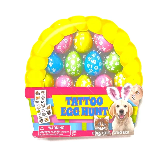 EASTER TATTOO EGG Hunt 16 Plastic Eggs With 4 Tattoos Each Egg Dogs