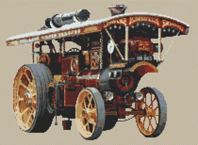 Showmans Traction Steam Engine Counted Cross Stitch Kit 14 Count 15" x 11"