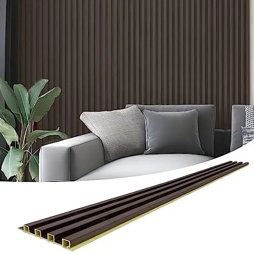 Slat Wall Panel for Modern Decor, WPC Acoustic Diffuser Panel 96*6 8 Walnut