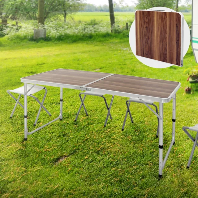 Mesa de camping aluminio picnic portable barbacoa jardín 1,2 m diseño de madera