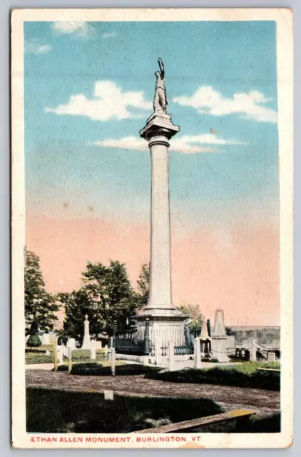 POSTCARD Ethan Allen Monument Burlington Vermont Cemetery Grave