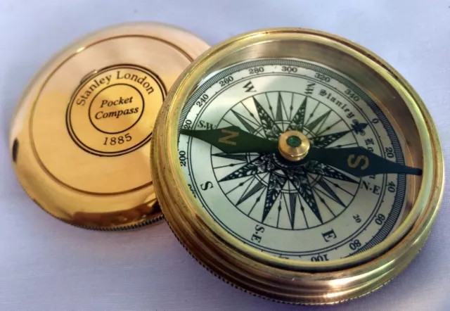 Brass Poem Stanley London 1885 Compass Nautical Pocket Compass