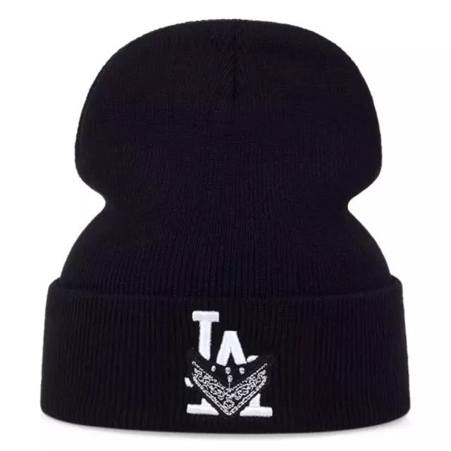 Los Angeles Beanie Skull Cap Embroidered La Lad Cuff Cuffed Winter Knit Hat