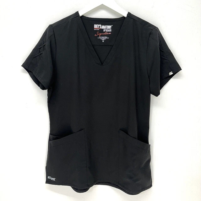 Greys Anatomy By Barco Womens Scrub Top Size M Black Short Sleeve Signature