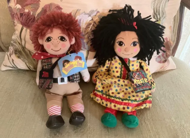 Rosie & Jim Canal Narrowboat Plush Beanie Rag Dolls With Their Tote Bags & Tag!!