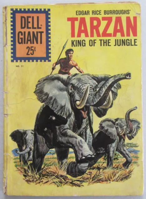 DELL GIANT No. 51~EDGAR RICE BURROUGHS' ~ TARZAN KING OF THE JUNGLE~1961~POOR