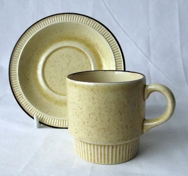 POOLE POTTERY BROADSTONE Pattern Espresso Coffee Cup and Saucer Compact