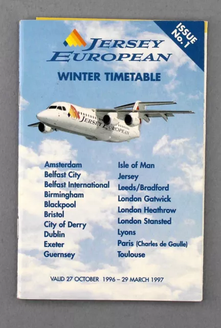 Jersey European Airways Airline Timetable Winter 1996/97 Issue 1