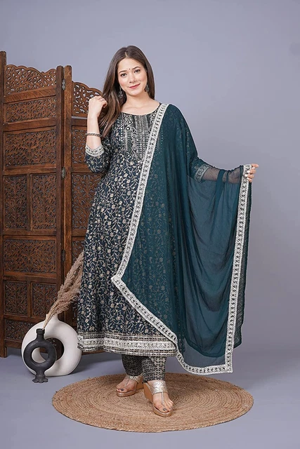 Kurti Women Bollywood Gown Indian Pakistani Anarkali Pant Dupatta Set Kurta Suit