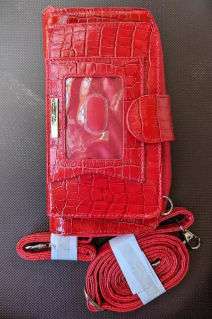 Samantha Brown Red Wallet Clutch Purse Crossbody Leather Croc Embossed Strap