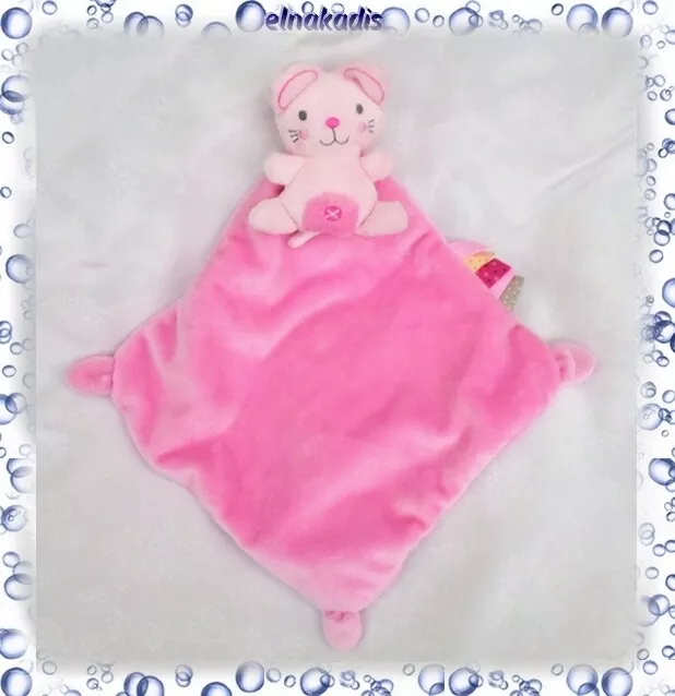 Doudou Peluche Plat Mouchoir Souris Rose Noeuds Etiquettes Nicotoy