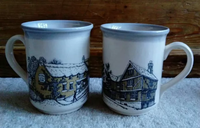 Biltons Stoneware Mug x 2 - Pubs Inns Houses - Made in England *VGC*