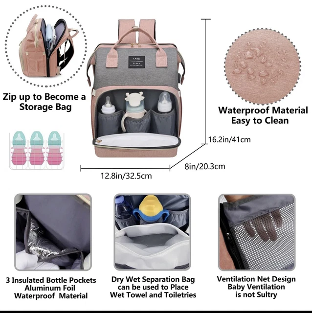 Wholesale Price Stylish Baby Diaper Bag Backpack with Bassinet pink Color 3