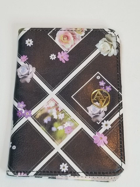 Adrienne Vittadini Passport Case Credit Card Black Pink Floral Signature Lining 2