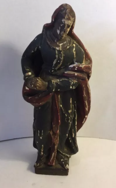 Antique 19th Century Carved Wood Large 9 1/4" Santos Figure Polychrome