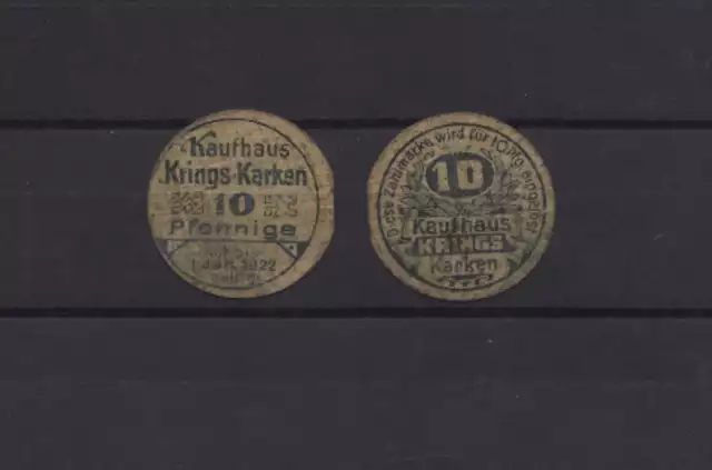 [23442] - RUND-NOTGELD KARKEN, Kaufhaus Krings, 10 Pf, o. D. (1920), Tieste 3385