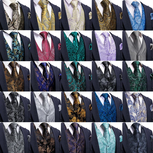 Mens Formal Casual Waistcoat Paisley Floral Suit Vest Slim Tuxedo Silk Tie Set