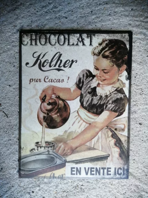 Plaque vintage en aluminium - Chocolat Poulain - Décoration vintage