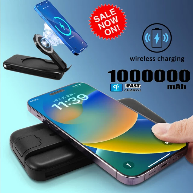 1000000mAh Power Bank Fast Battery Pack USB Wireless Charger for iPhone 14/13/12