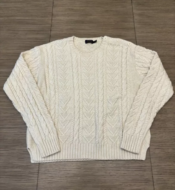 Polo Ralph Lauren Womens Cream Cotton Blend Chunky Cable Knit Sweater Size Large