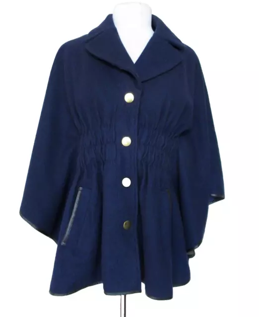 BARNEY'S New York COOP Cape Coat XS Women Navy Blue Wool Blend Snap Front