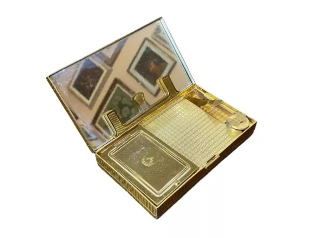 Vintage Evans Compact Cigarette Purse Art Deco Two Sided Golden Metal